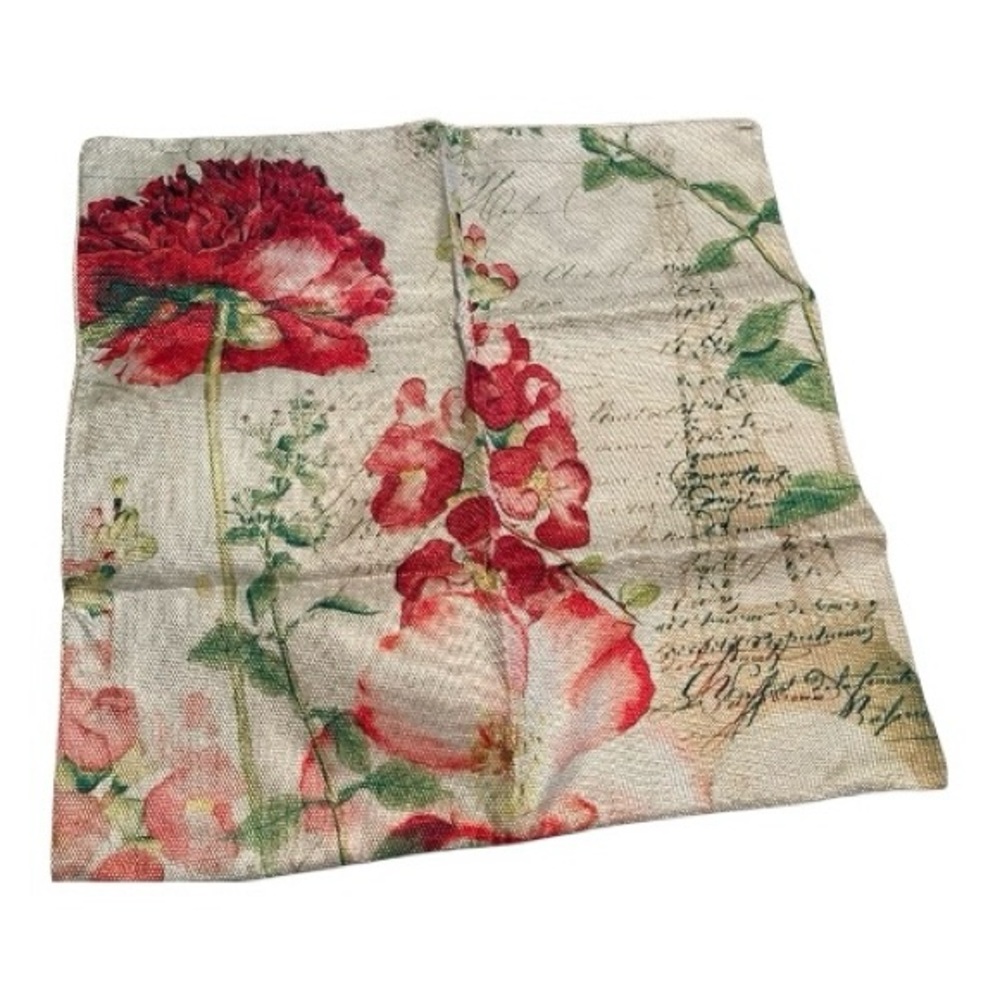 Floral & Eiffel Tower Print Pillowcase with Zipper Red and Green Accents 17x17